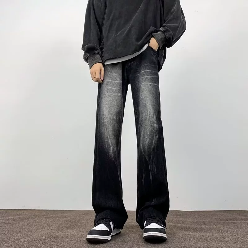 Винтажные мойки градиентные джинсы мужские 2024 весна и осень американские микро-ламы брюки High Street vibe брюки