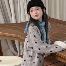 女童圆点毛衣加厚韩版秋冬装女孩甜美针织衫大童休闲宽松套头上衣