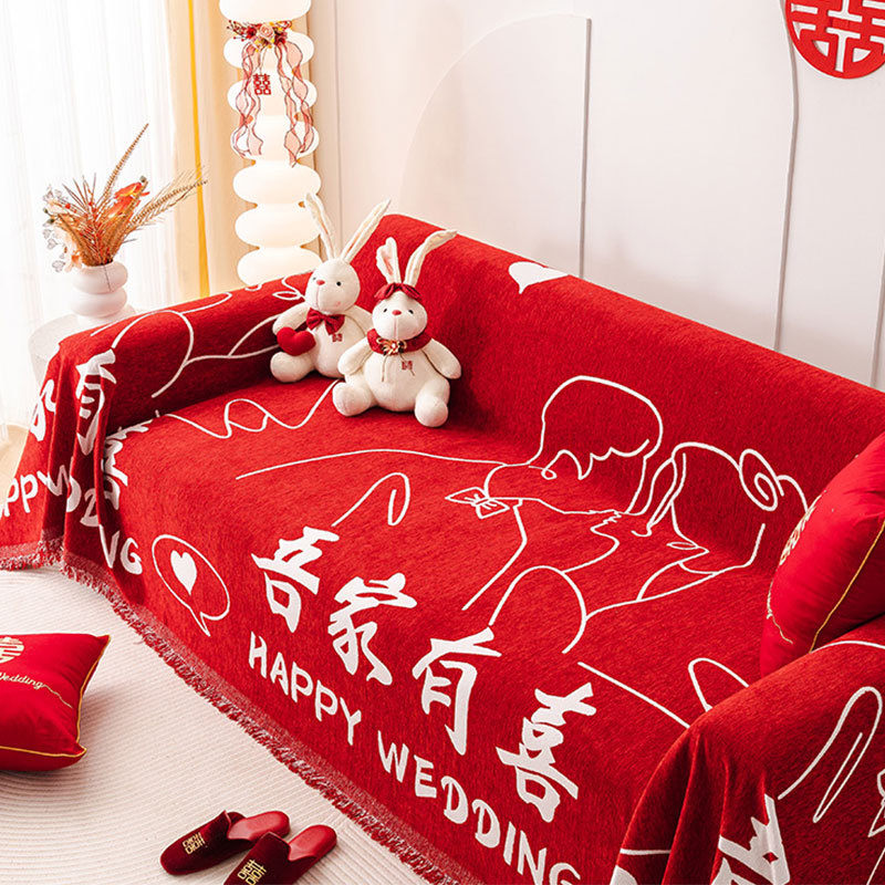 Cojín del sofá de la boda sofá rojo cubierta de tela Año Nuevo sofá decorativo toalla cubierta festiva sala de bodas sofá decorativo cubierta