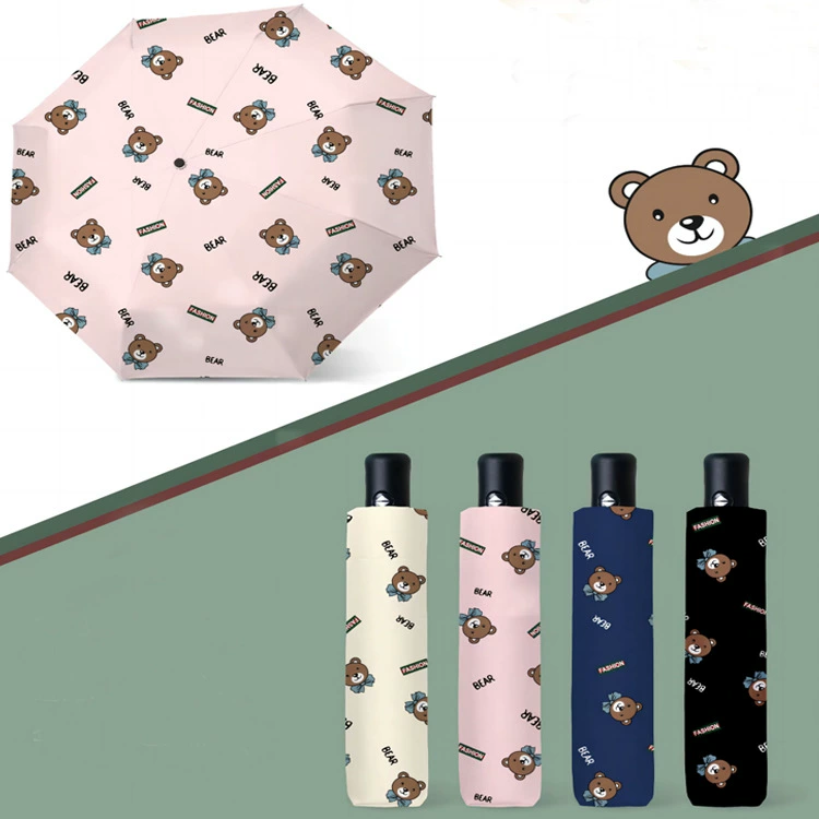 Cartoon automatic handheld umbrella, with little bears, fully automatic, sun protection