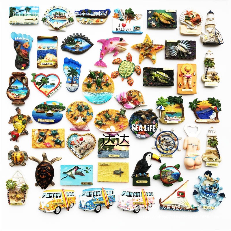 Refrigerator Magnet Maldives Spot Decoration Painted Travel Commemorative Magnetic Resin Supply Marine Crafts Cross-Border