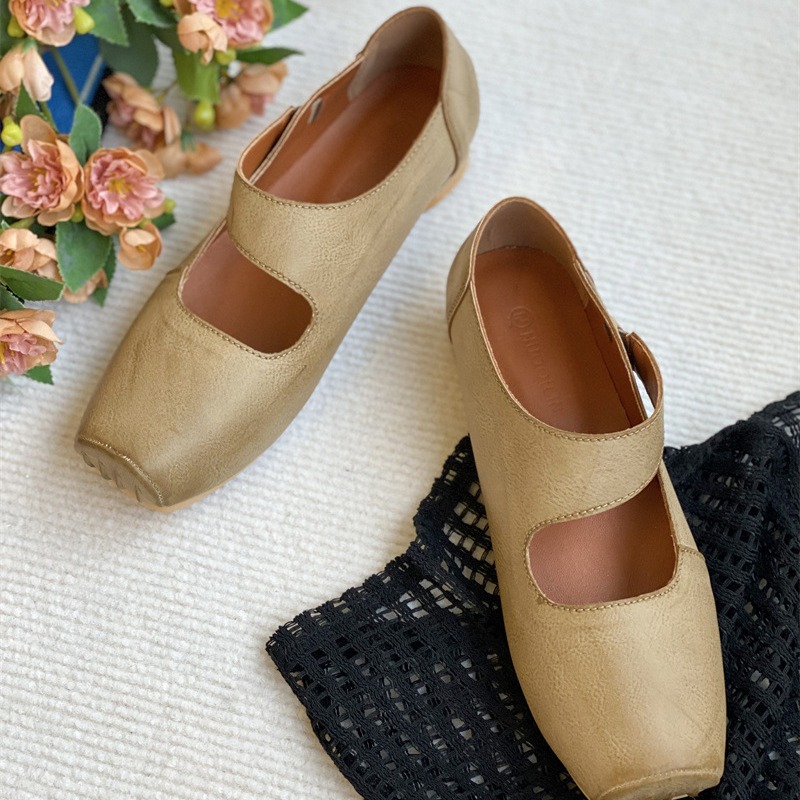 Flat soled grandma single shoe women's 2024 summer new Korean version versatile soft sole thick heel dance ballet shoes_voghion.com