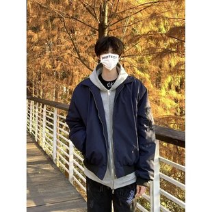 Men's Spring and Autumn Lapel American-style Bomber Jacket Black Loose Short Jacket navy blue Baseball Uniform Crock