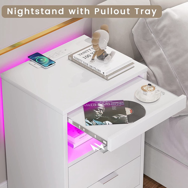 Moderna mesita de noche de dormitorio minimalista con luz multifuncional recargable gran espacio de almacenamiento mesita de noche gabinete lateral sofá
