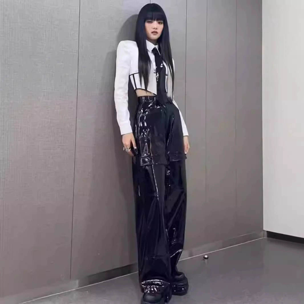 Костюм для выступлений в стиле джаз и хип-хоп для корейской девчачьей группы Gidle, кожаные брюки, сексуальный стиль для девушек.