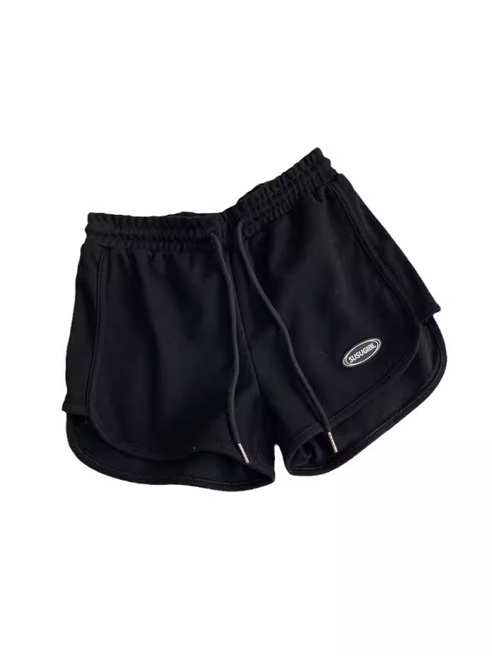 Pantalones cortos deportivos de tiro alto para mujer de poliéster y seda de hielo, ligeramente elástico