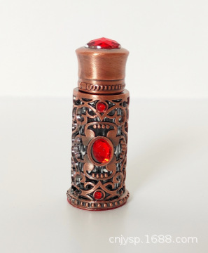 Fabricante suministra frascos de perfume de 3 ml de Oriente Medio, frascos vacíos, frascos de metal tallado para cosméticos, frascos de aceite esencial, frascos recargables en stock.