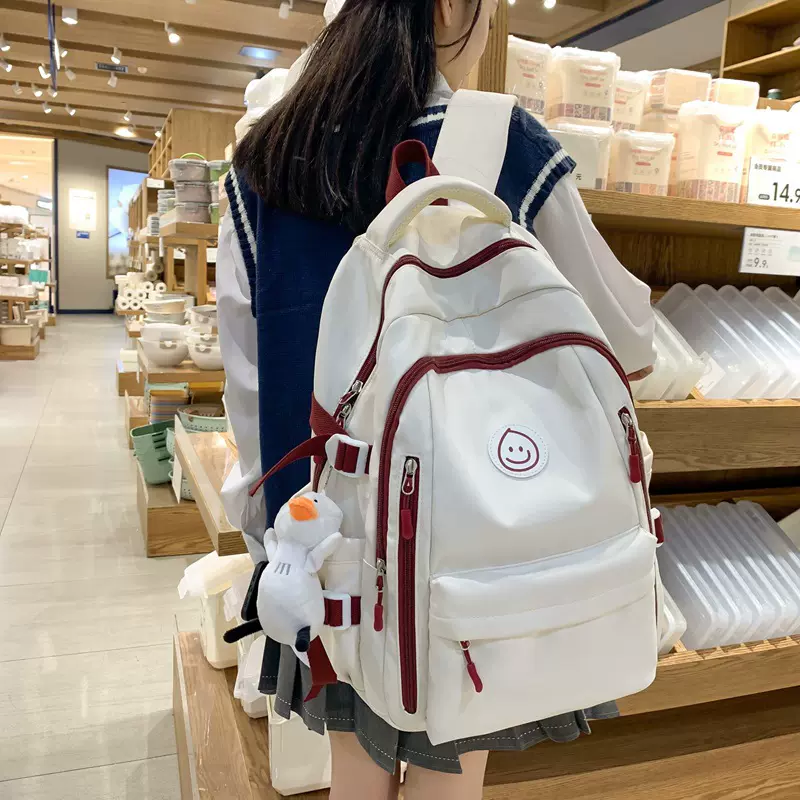 双肩包韩版简约百搭大学生书包女日系尼龙初中生大容量通勤背包女