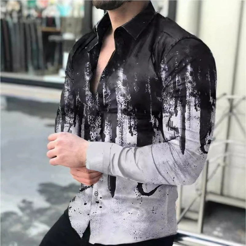 Горячая распродажа в Юго-Восточной Азии: мужская рубашка с длинным рукавом, осенняя повседневная одежда с 3D-принтом, модная мужская рубашка