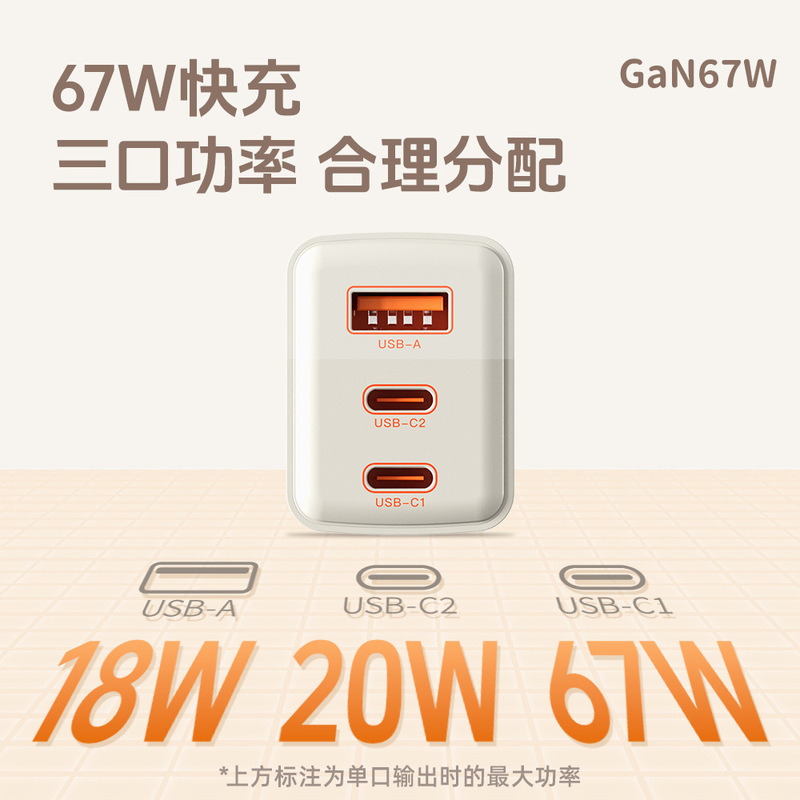 【3C认证】倍魔67W氮化镓三口充电器超级快充适用于苹果华为安卓.|undefined
