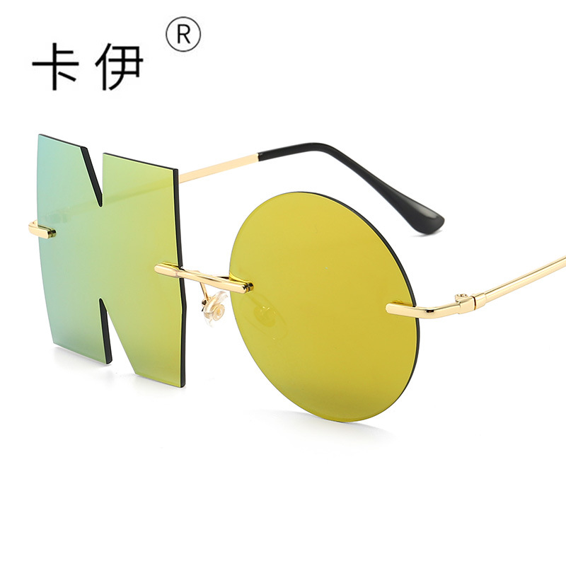 新款無框金屬NO太陽鏡 跨境字母不規則男女走秀墨鏡廠家批發眼鏡