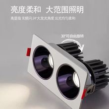 嵌入式双头射灯客厅过道格栅灯卧室过道玄关天花长方形双头筒灯