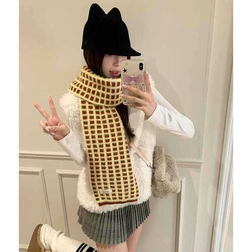 Wool Texture Felt Plaid Knitted Scarf for Women - 2025 New Arrival Winter Soft and Plump Thick Warm Neck Scarf