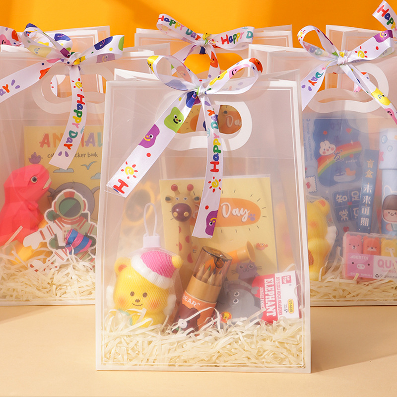 Bolsa de Regalo Creativa para la Vuelta al Cole, Bolsa de Regalo de Papelería, Bolsa de Regalo Transparente de Plástico de Alta Gama, Bolsa de Regalo