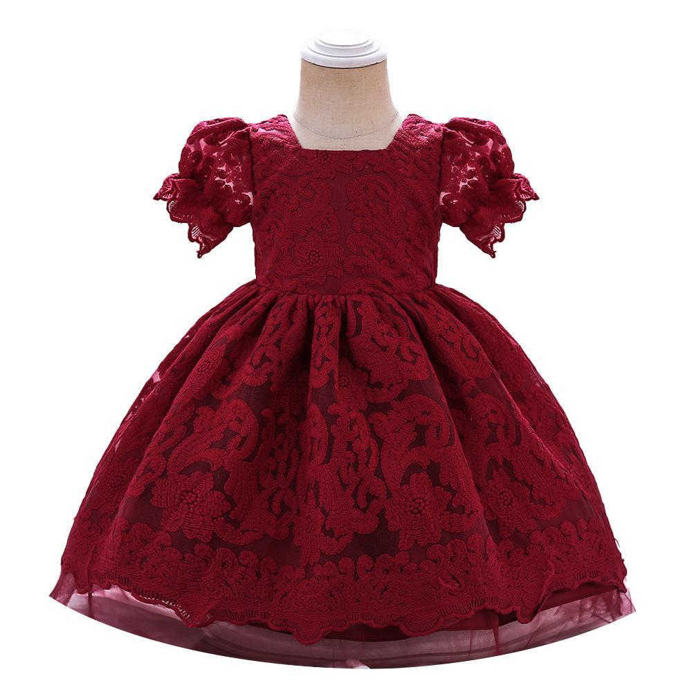 Vestido de un año vestido de niña de encaje de manga de soplo vestido de gasa mullida bebé de la boda vestido de niña de flores vestido de princesa