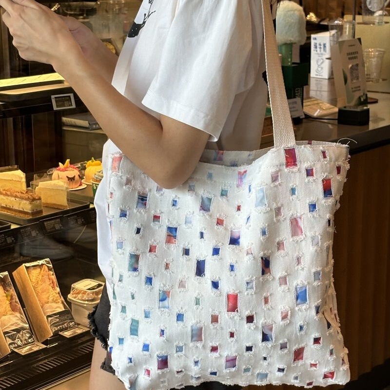 Commuting Ripped Design Large-Capacity Single Shoulder New Exquisite Cloth Bag Accessible Luxury Handbag Versatile Tote Synthetic F2 Commuting Ripped Design Large-Capacity Single Shoulder New Exquisite Cloth Bag Accessible Luxury Handbag Versatile Tote Synthetic F2