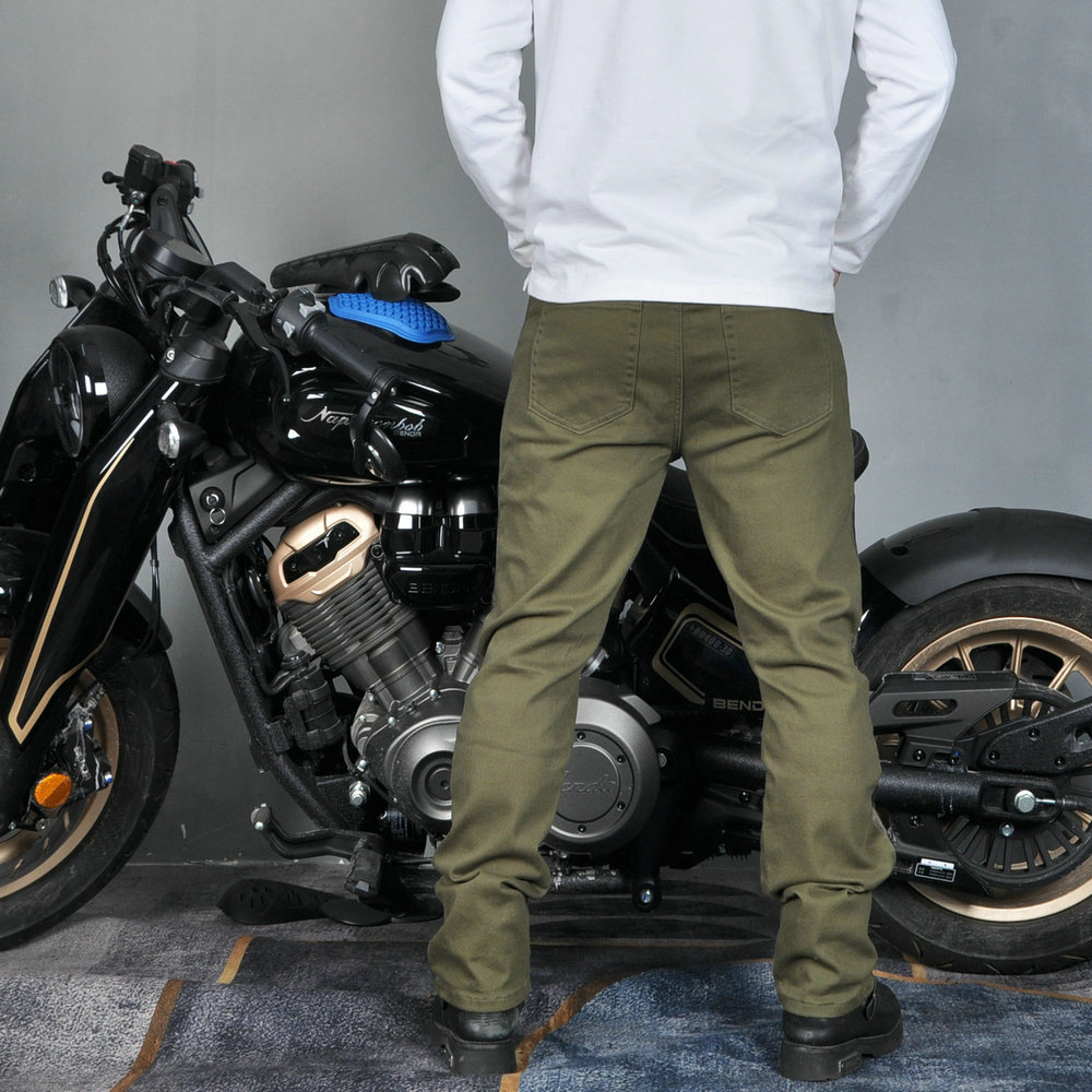 [Transpirable] VOLERO jeans de motocicleta verde militar de hombre malla de motocicleta pantalones de ciclismo elásticos casuales de verano