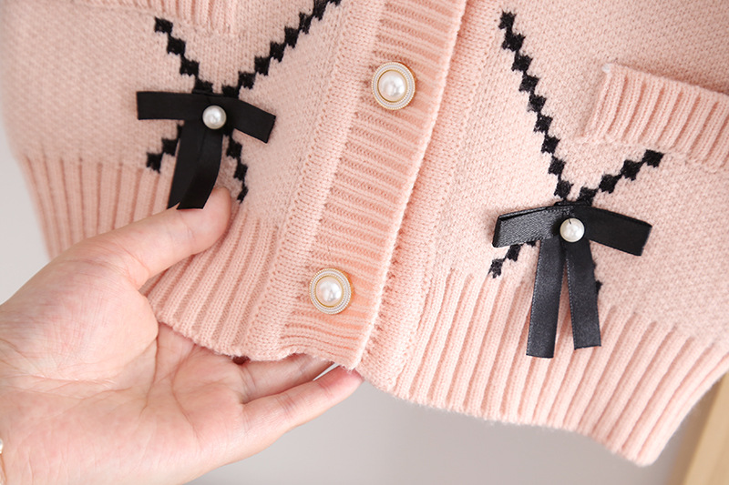 Jin Yongxiong Girls' Sweater 2024 Autumn/Winter New Bow Cardigan Top Knitted Two Piece Set Korean_voghion.com