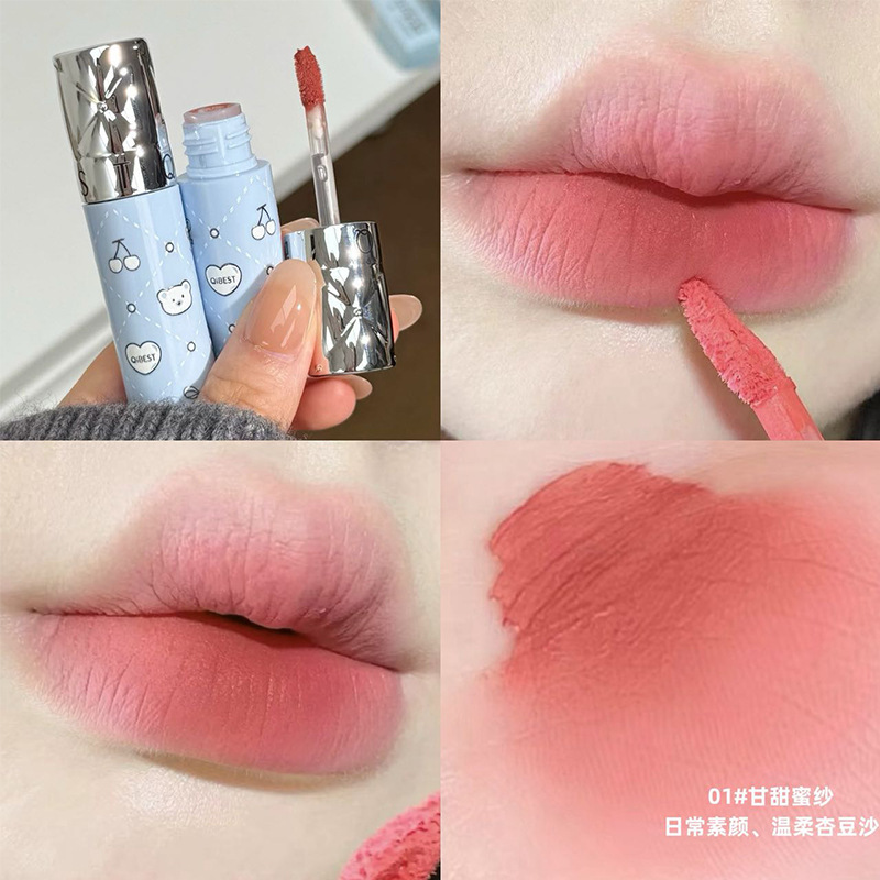 QIBES软萌小熊柔雾唇泥  低饱和灰粉系淡颜显白韩女氛围口红批发|undefined