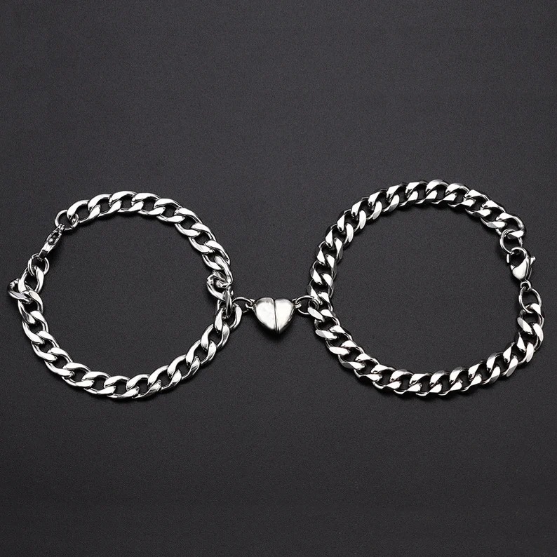 Hip Hop Sol Luna Forma De Corazón Metal Enchapado Pareja Pulsera 1 Par display picture 3