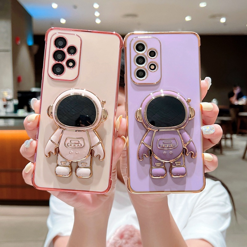 Electroplated Heart Phone Case For Samsung S26u With Astronaut Stand_voghion.com