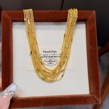 沙金饰品轻奢高级感四方o字链女款仿真金久不掉色锁骨链首饰批发