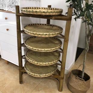 2U8K Bamboo Rack Dustpan Rack Market Hot Pot Rack Custom Triangular Storage Tripod Bamboo Woven Bamboo Dish