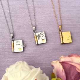 跨境 tk 钛钢项链刻字书本吊坠爱心情书信封项链情侣新款个性气质