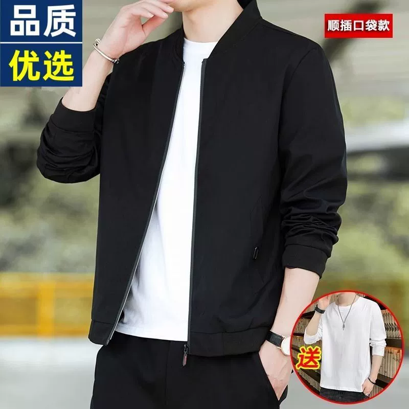 Men's thin colored black jacket for leisure, wholesale