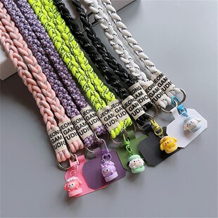 Mobile Phone Lanyard Ponytail Three-strand Woven Long Crossbody Hanging Chain Creative Cartoon Pendant Thick and Strong Mobile Phone Rope