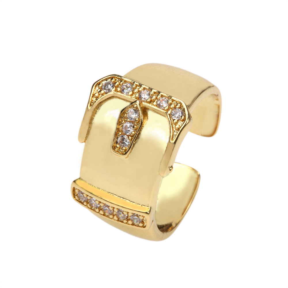 Fashion Micro-inlaid Zircon Gold-plated Copper Adjustable Ring Wholesale display picture 5