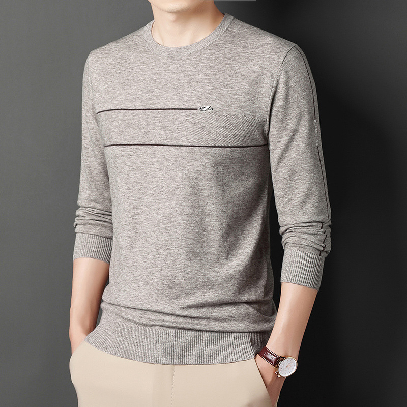 Dropshipping Sweater Men's Autum New Korean Style Round Neck Long-Sleeved Knitted Top Soft Skin-Fribottomly Sweater Trbottomy Brand Bottoming Shirt