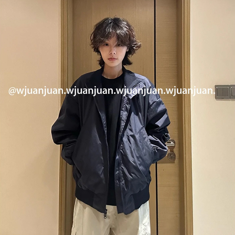 卷卷『WJUANJUAN』秋美式高街中性风立领飞行夹克男女短款宽松百|undefined