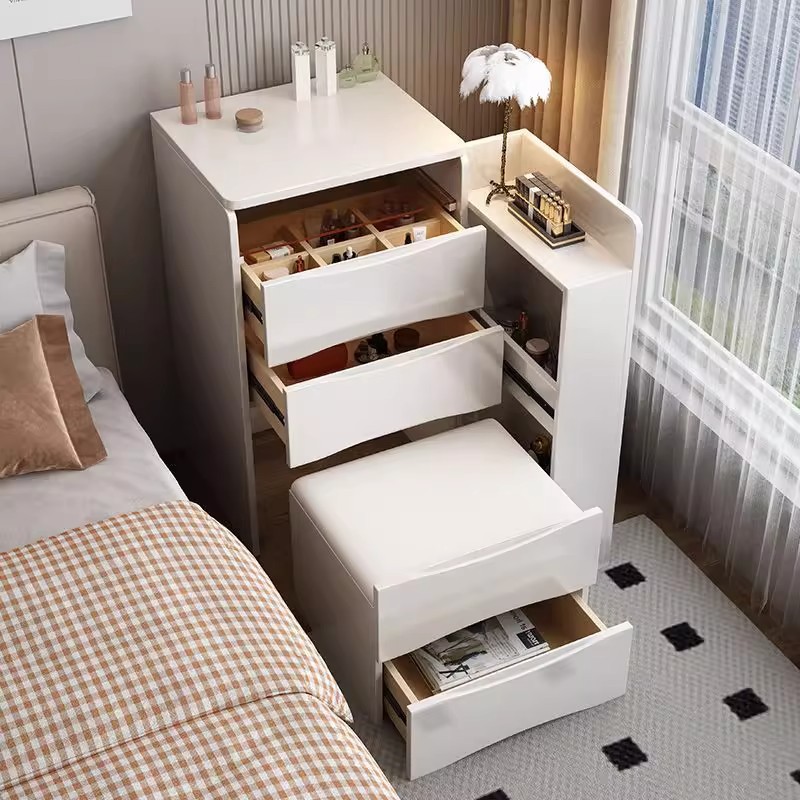 Comedor de tocador dormitorio moderno simple pequeño viento de crema nuevo tipo plegable con lámpara mesa de maquillaje gabinete de almacenamiento en uno