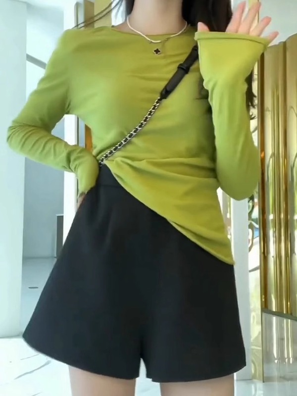 甜美减龄纯色圆领长袖打底衫T恤女秋冬新款时尚百搭修身显瘦上衣|undefined