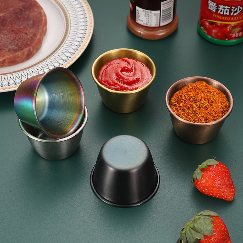 Taza de salsa transfronteriza Taza de salsa de acero inoxidable 304 Mini taza de salsa de carne americana Taza de salsa Plato de salsa