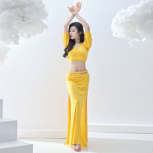 Belly Dance  Summer New Hot Diamond Practice Clothes Hollow Long Skirt Sexy Oriental Dance Slimming Performance Clothes