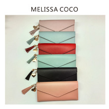 钱包女士2025新款可爱流苏爱心吊坠三折长款钱夹手拿包现货