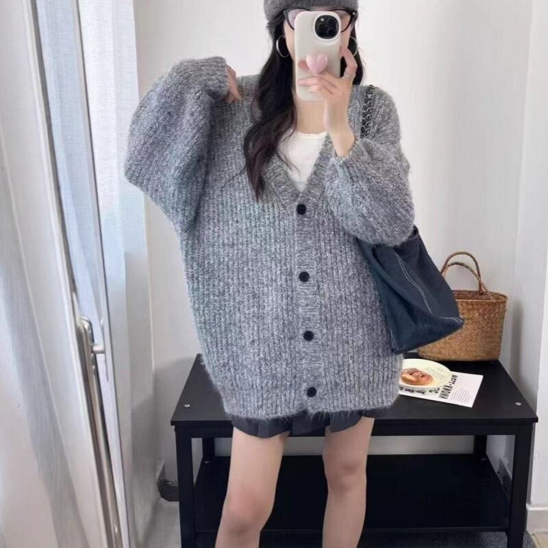 中长款毛衣外套女2025秋冬季新款宽松外穿慵懒风加厚针织开衫上衣|undefined
