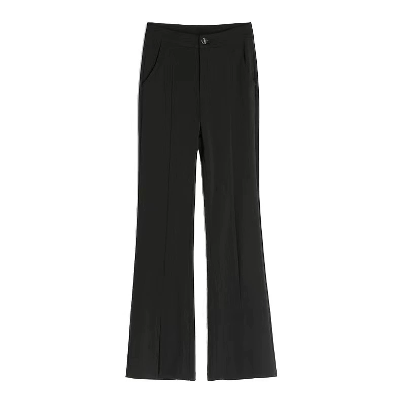 Широкие брюки с завышенной талией, облегающие petite осенний костюм pants с фронтальными разрезами, 2–3% эластичность