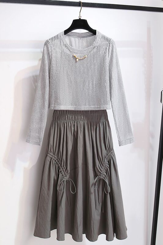 Knitted Hollow-Out Layered Blouse, Camisole, and Skirt Set for Women, New Summer Fashion Three-Piece Outfit Knitted Hollow-Out Layered Blouse, Camisole, and Skirt Set for Women, New Summer Fashion Three-Piece Outfit