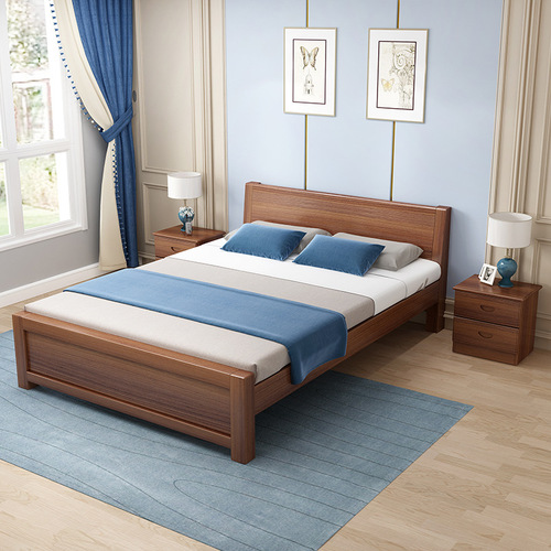 Solid wood bed modern simple single bed walnut color white varnish log mortise and tenon bed economical 1 meter 1.2m1.5