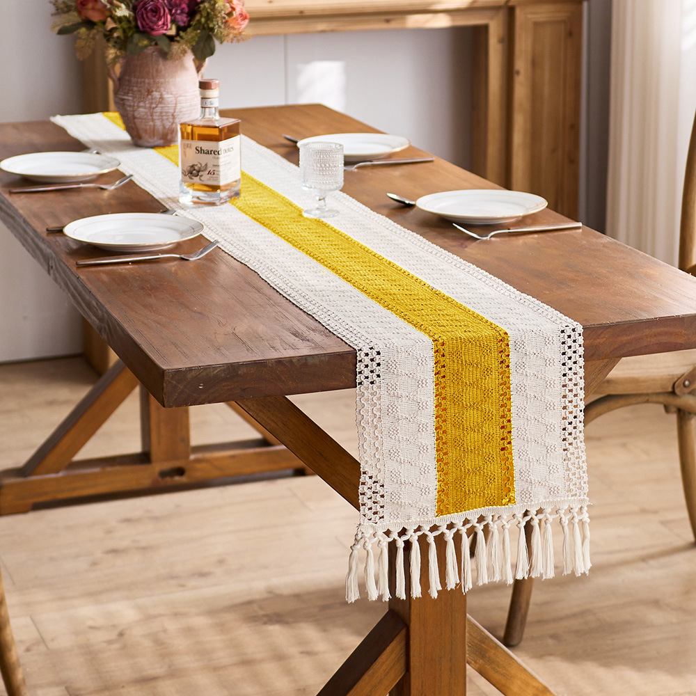 Bandera de mesa transfronteriza empalmada de estilo americano simple lujoso estilo de alta calidad decoración de mesa festiva larga tela de mesa algodón lino