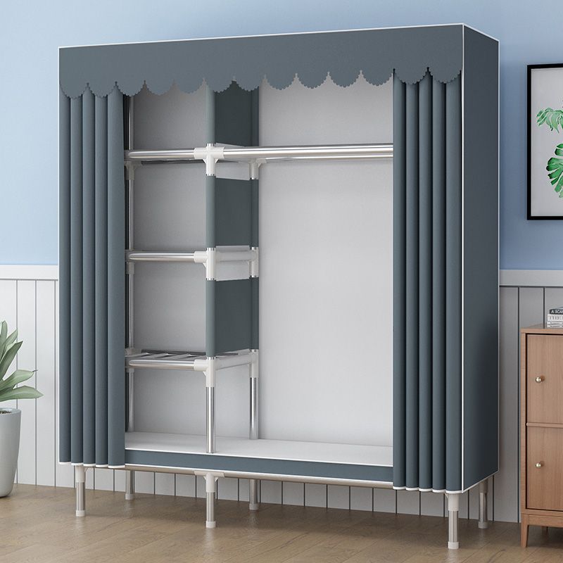 Wardrobe for Home Bedroom Rental, All-Steel Simple Wardrobe, Steel Pipe Fabric Wardrobe, Reinforced and Thickened Hanging Wardrobe