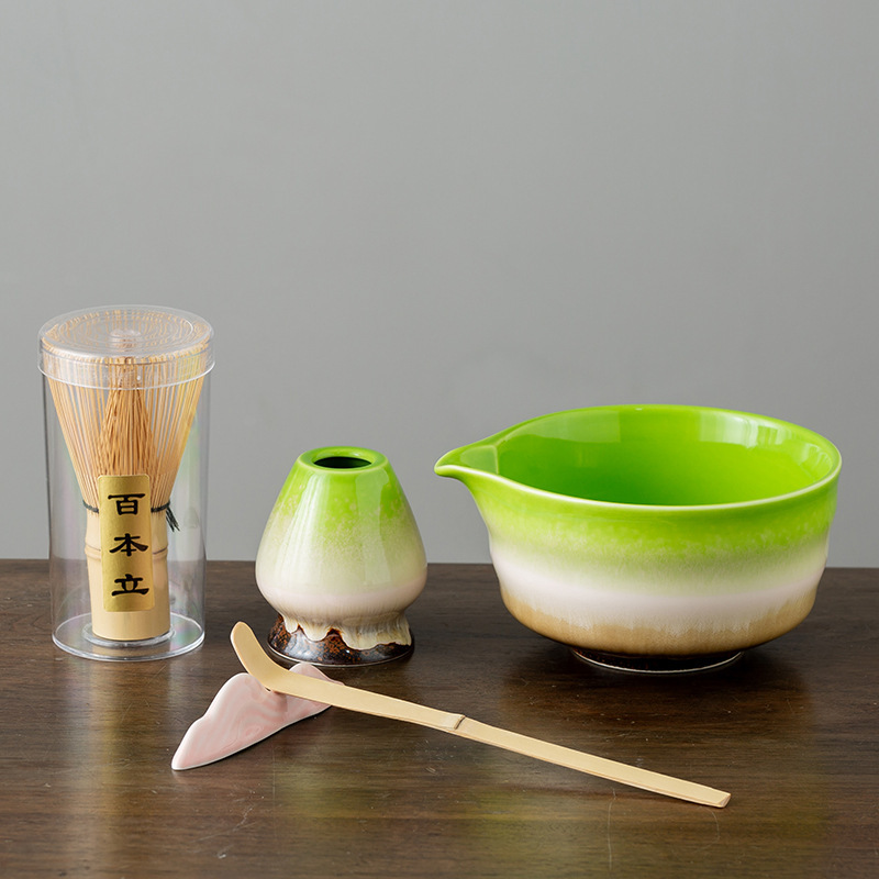 抹茶茶碗は口の窯を持って浅緑の粗い陶の爆発の組み合わせのセットの宋代のお茶の道具の鷹の口の陶磁器の茶器に変わります。|undefined