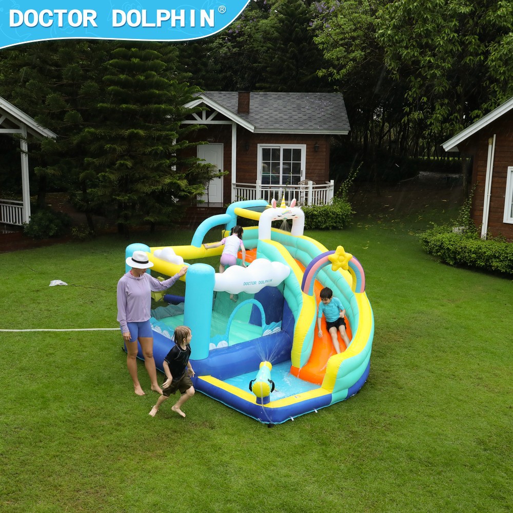 Dr. Pig inflatable castillo infantil pequeño parque infantil doméstico trampolín interior y exterior deslizante inflatable castillo deslizante