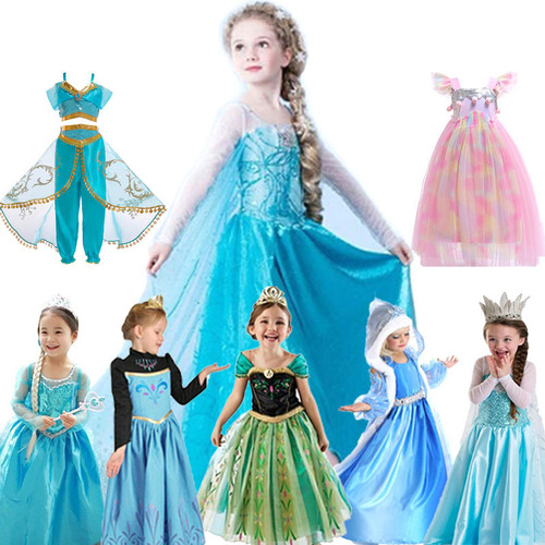 New Children's Dress Frozen Cartoon Print Dress for Girls, Lace Princess Dress with Long Mantle, Children's Performance Costume