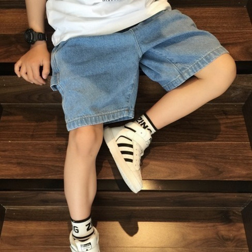 Boys' Summer Version Korean Style Children's Versatile Denim Shorts Shorts for Middle Children Denim Summer Outerwear Fashion