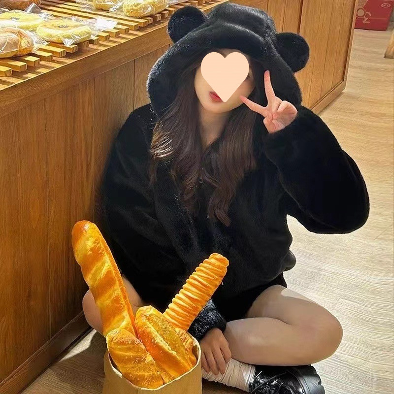 양고기 봉제 코트 귀여운 겨울면 후드 토끼 귀 봉제 벨벳 부드러운 여동생 모자 905