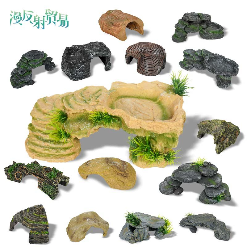 Платформа для обогрева из смолы для рептилий, скрытая пещера, лесенка для лазания, декоративный элемент для аквариума.